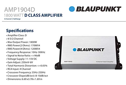 Blaupunkt AMP1904D - 1800 Watts Class D 4-Channel Amplifier Blaupunkt AMP1904D - 1800 Watts Class D 4-Channel Amplifier